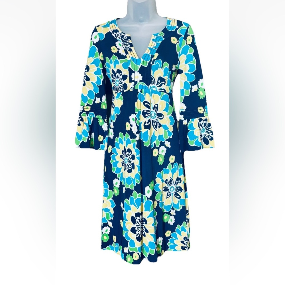 Lilly Pulitzer Women’s XS Twyla Silk Cotton Dress Knit Floral Bell Sleeve Preppy